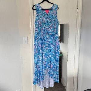Lilly Pulitzer Blue and Pink Floral Sleeveless Maxi Dress